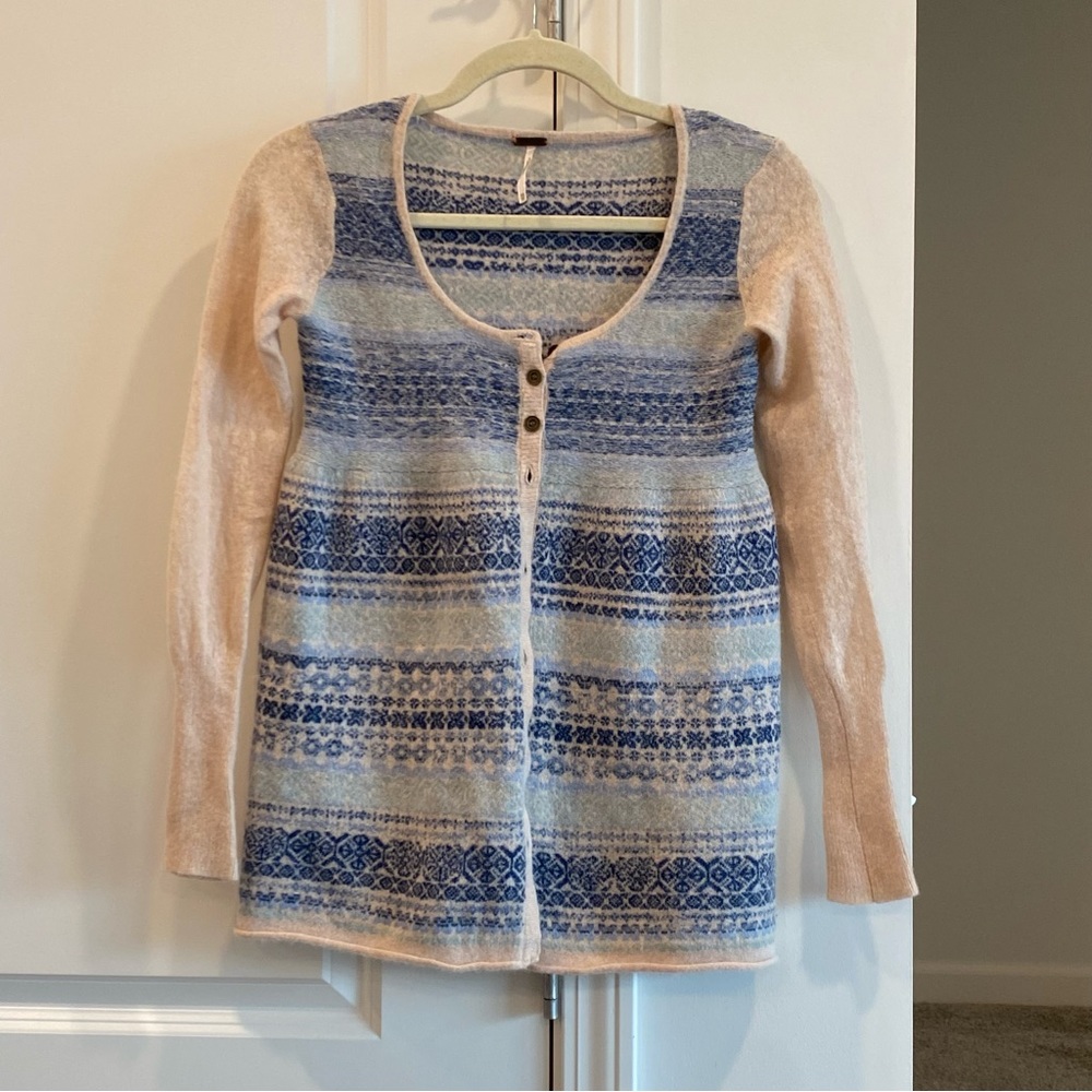 Free People fair isles merino wool cardigan sweater baby doll